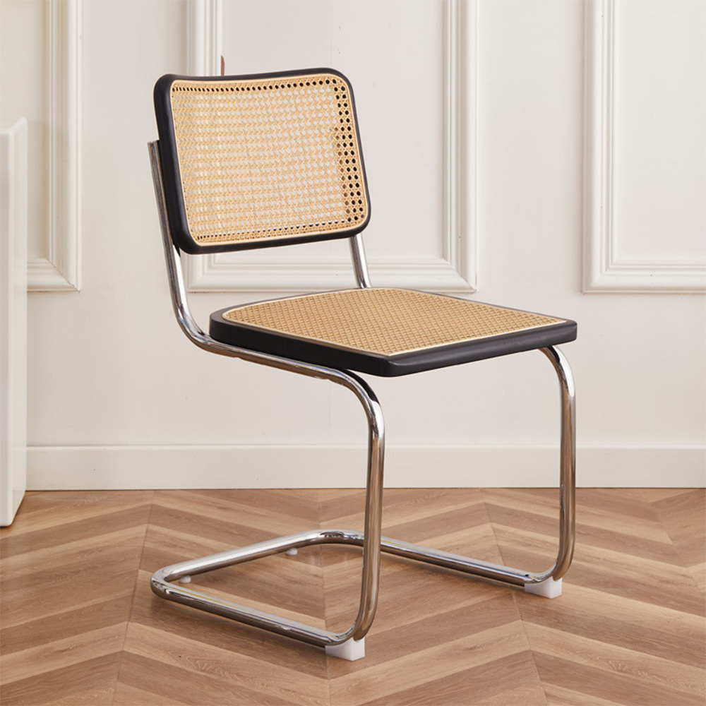 Wood rattan dining chair with metal frame