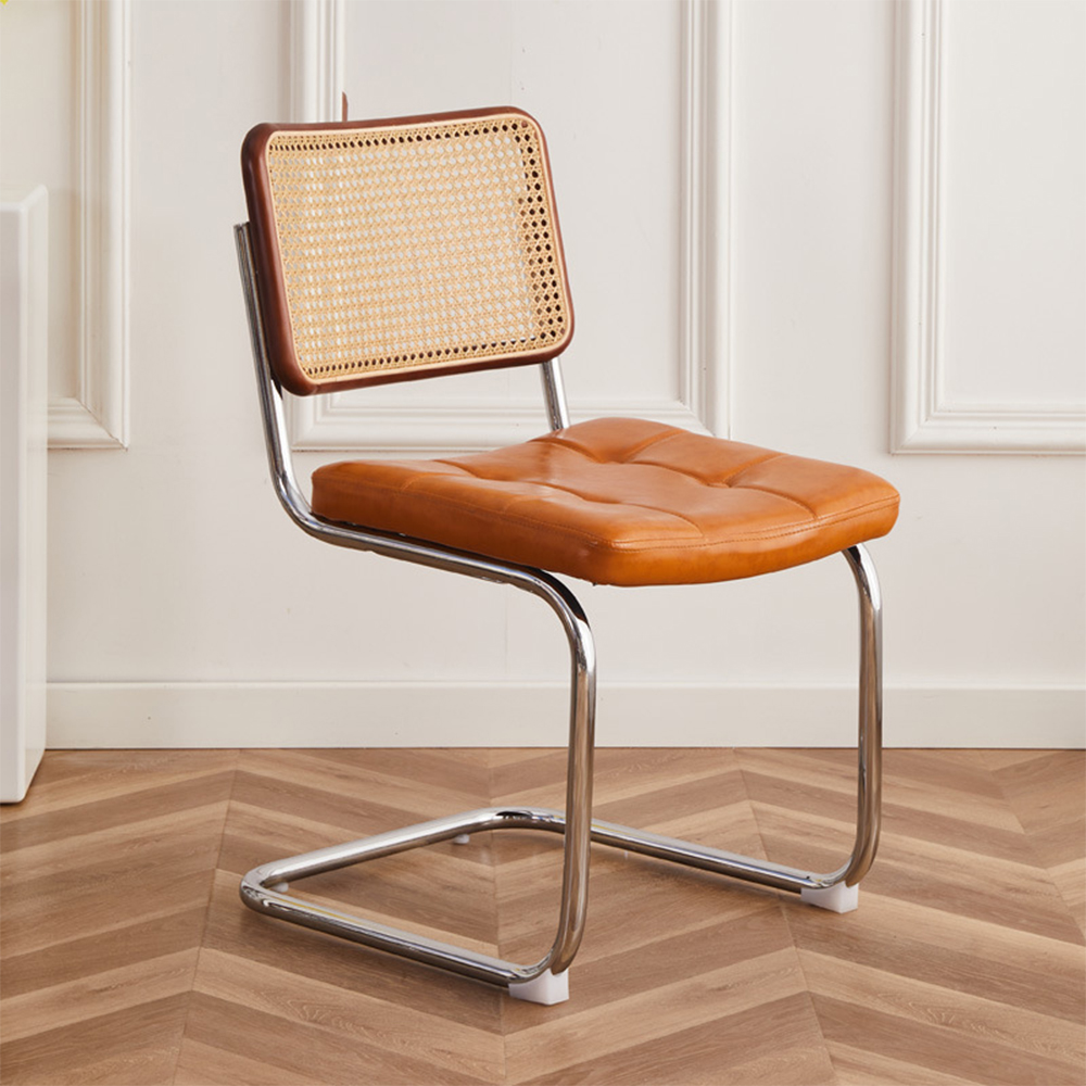 Wood rattan dining chair with metal frame