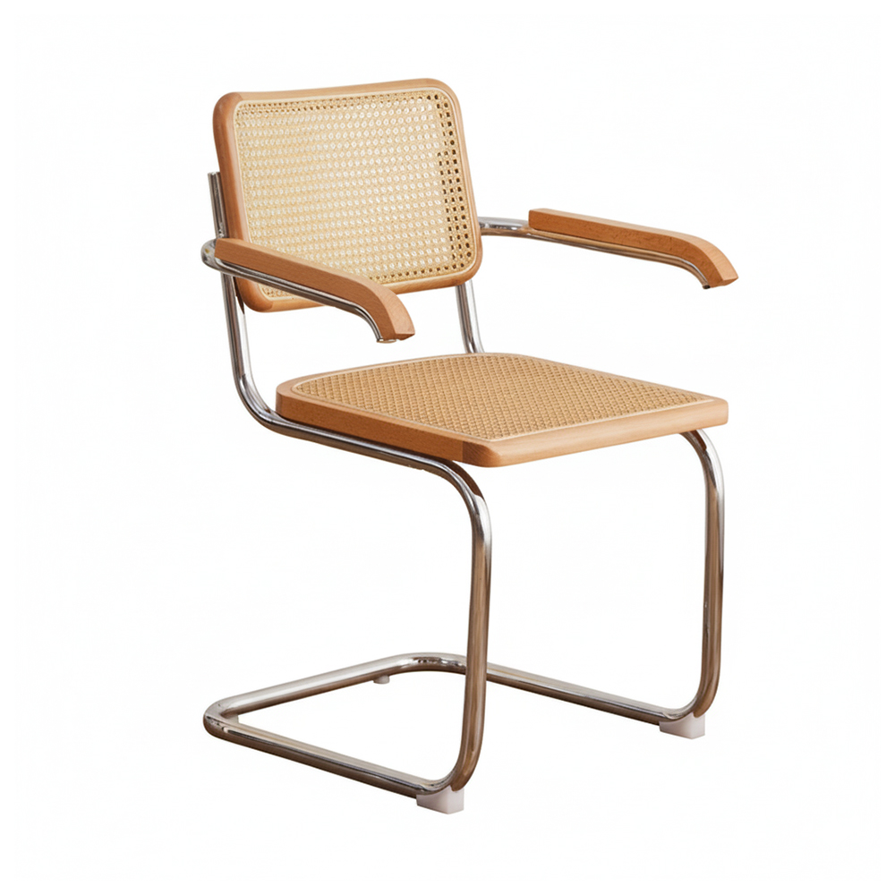 Wood rattan dining chair with metal frame