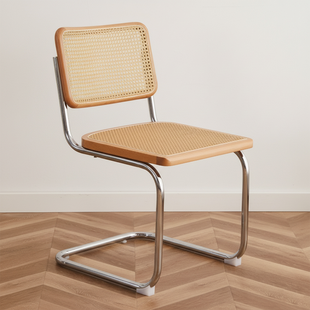 Wood rattan dining chair with metal frame