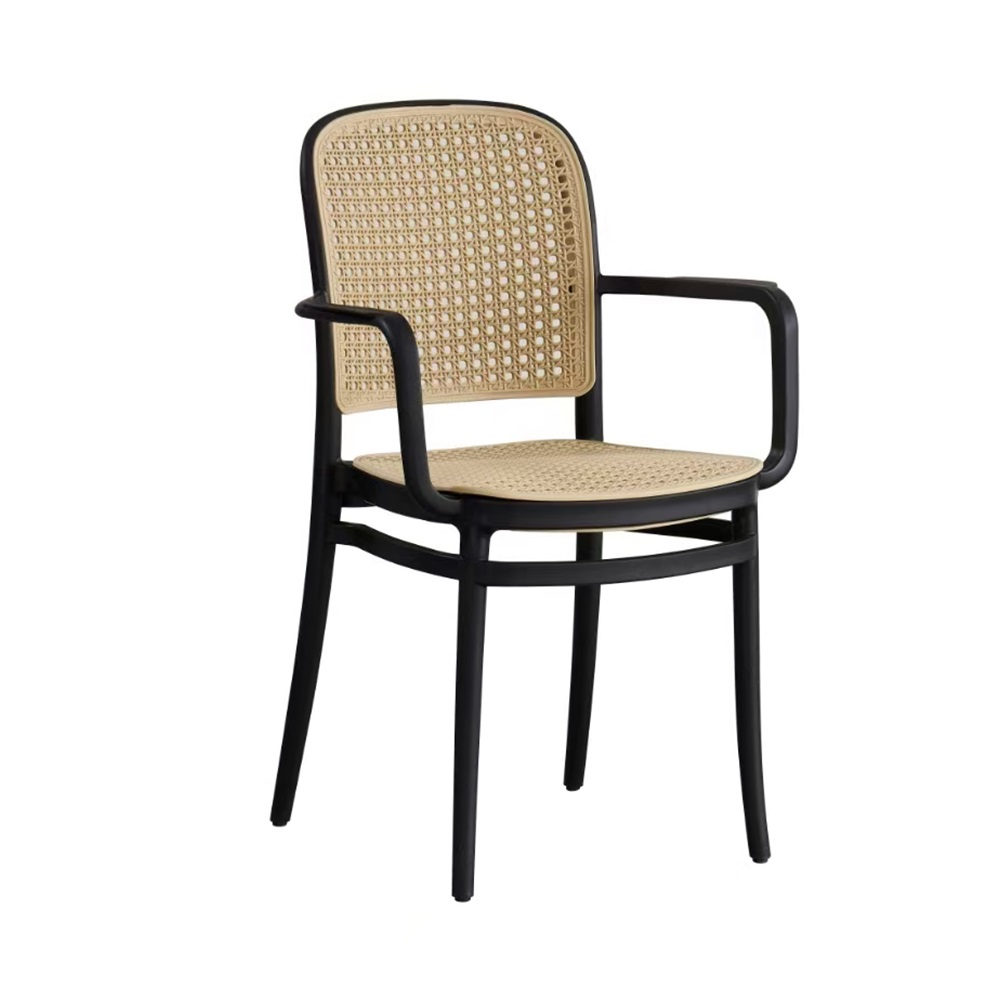 Plastic rattan dining chair with arms
