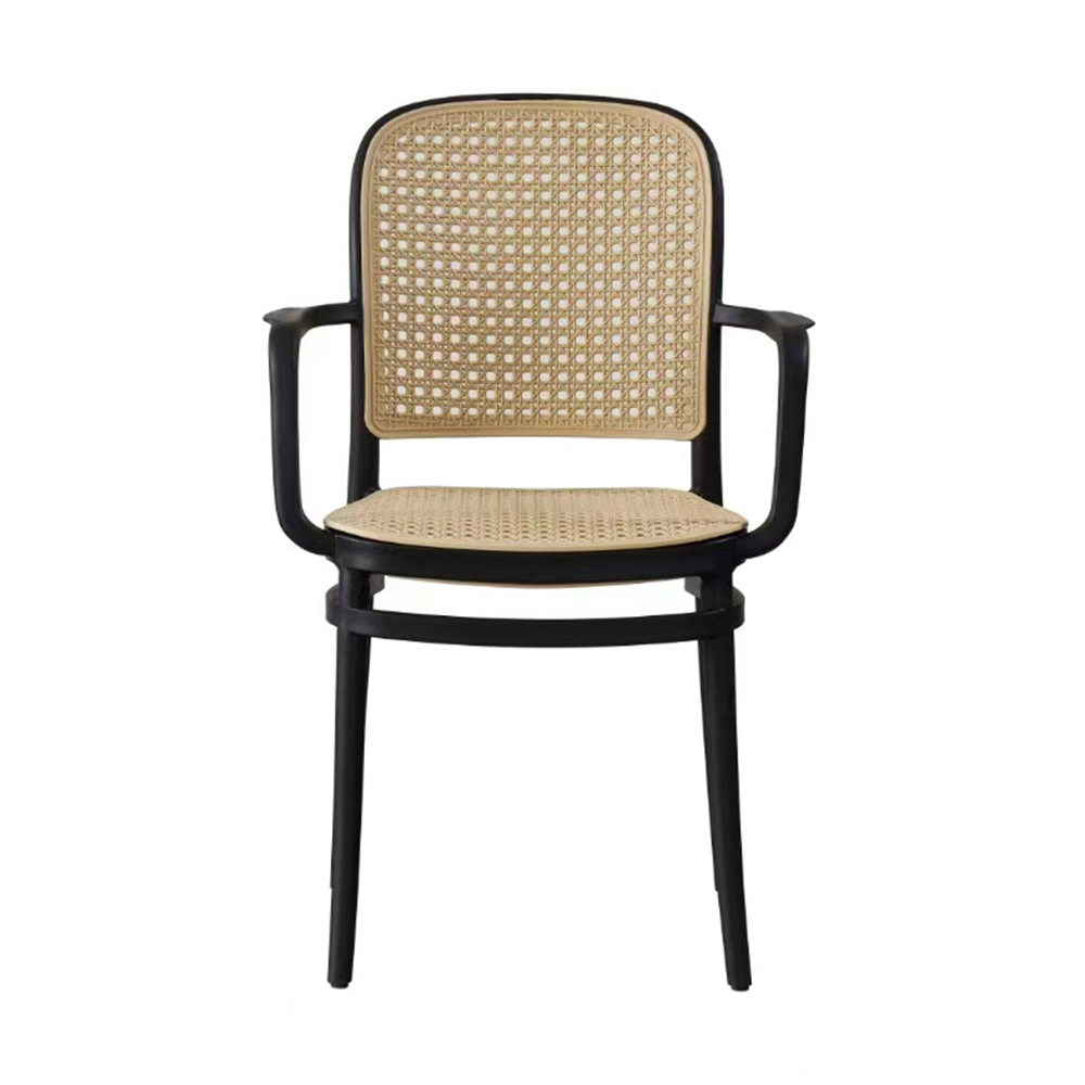 Plastic rattan dining chair with arms