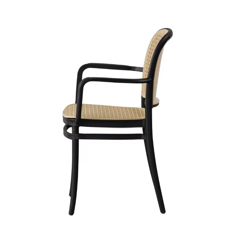 Plastic rattan dining chair with arms