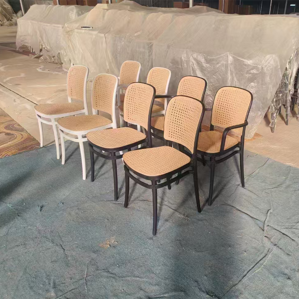 Plastic rattan dining chair with arms
