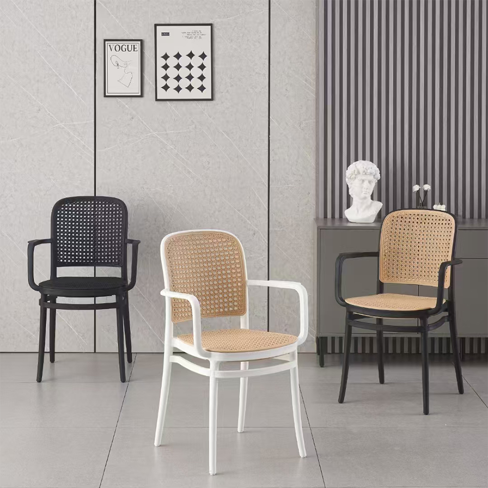 Plastic rattan dining chair with arms