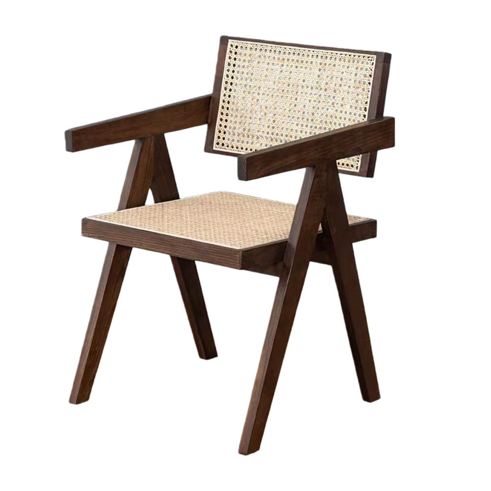 Solid wood rattan dining chairs with arms