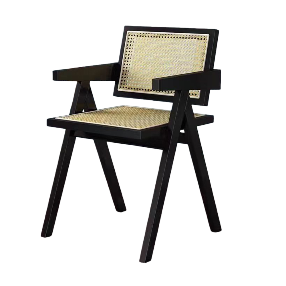 Solid wood rattan dining chairs with arms