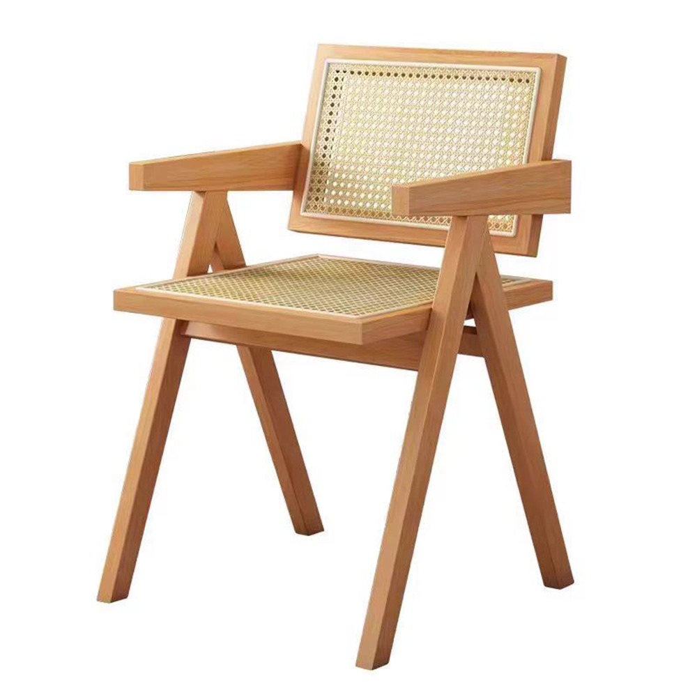 Solid wood rattan dining chairs with arms