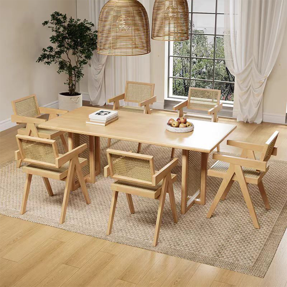 Solid wood rattan dining chairs with arms