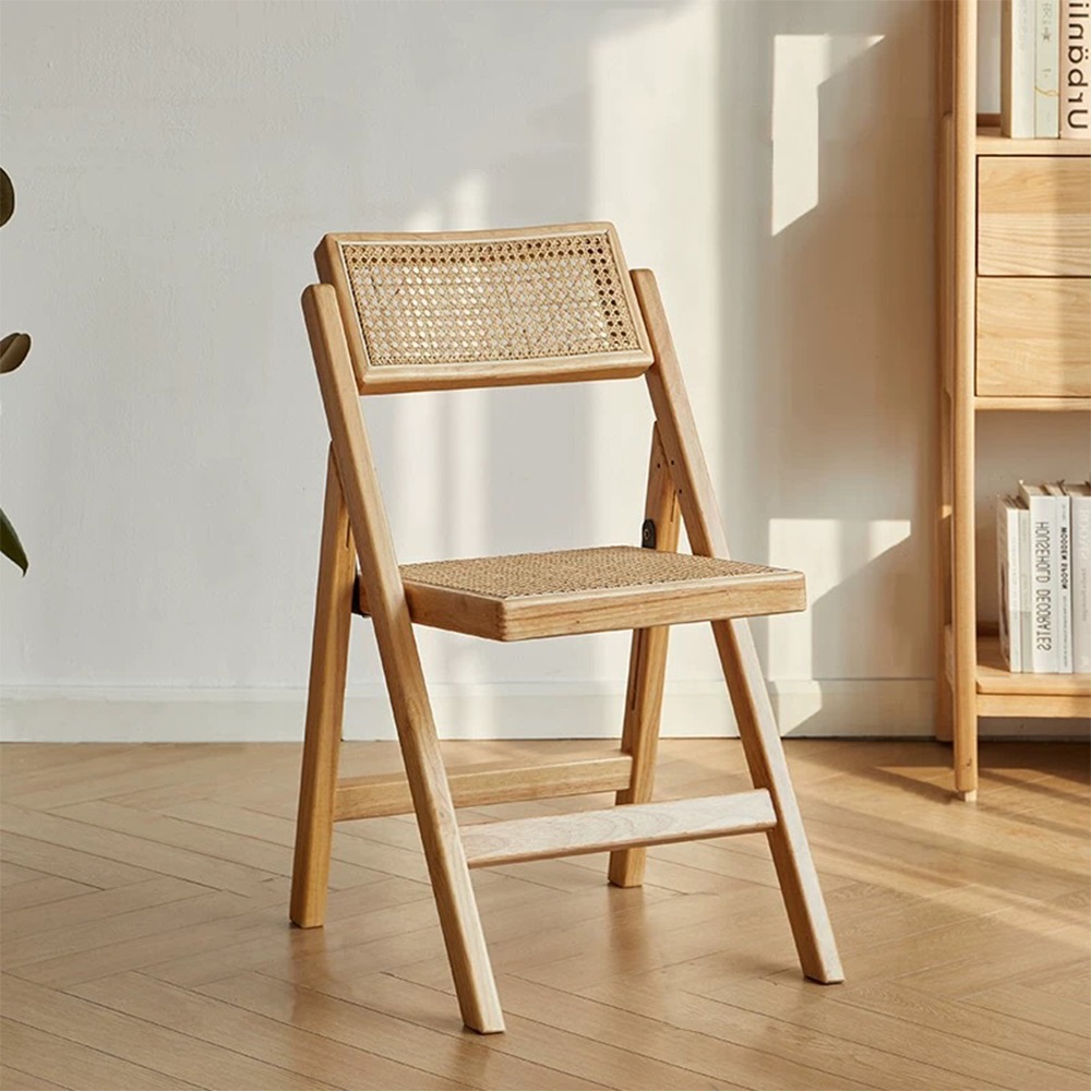 Foldable wood rattan dining chairs