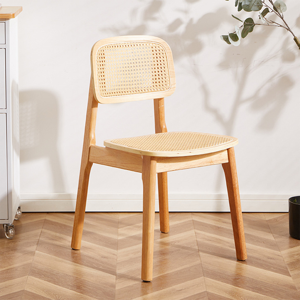 Ash wood rattan dining chair with cushion