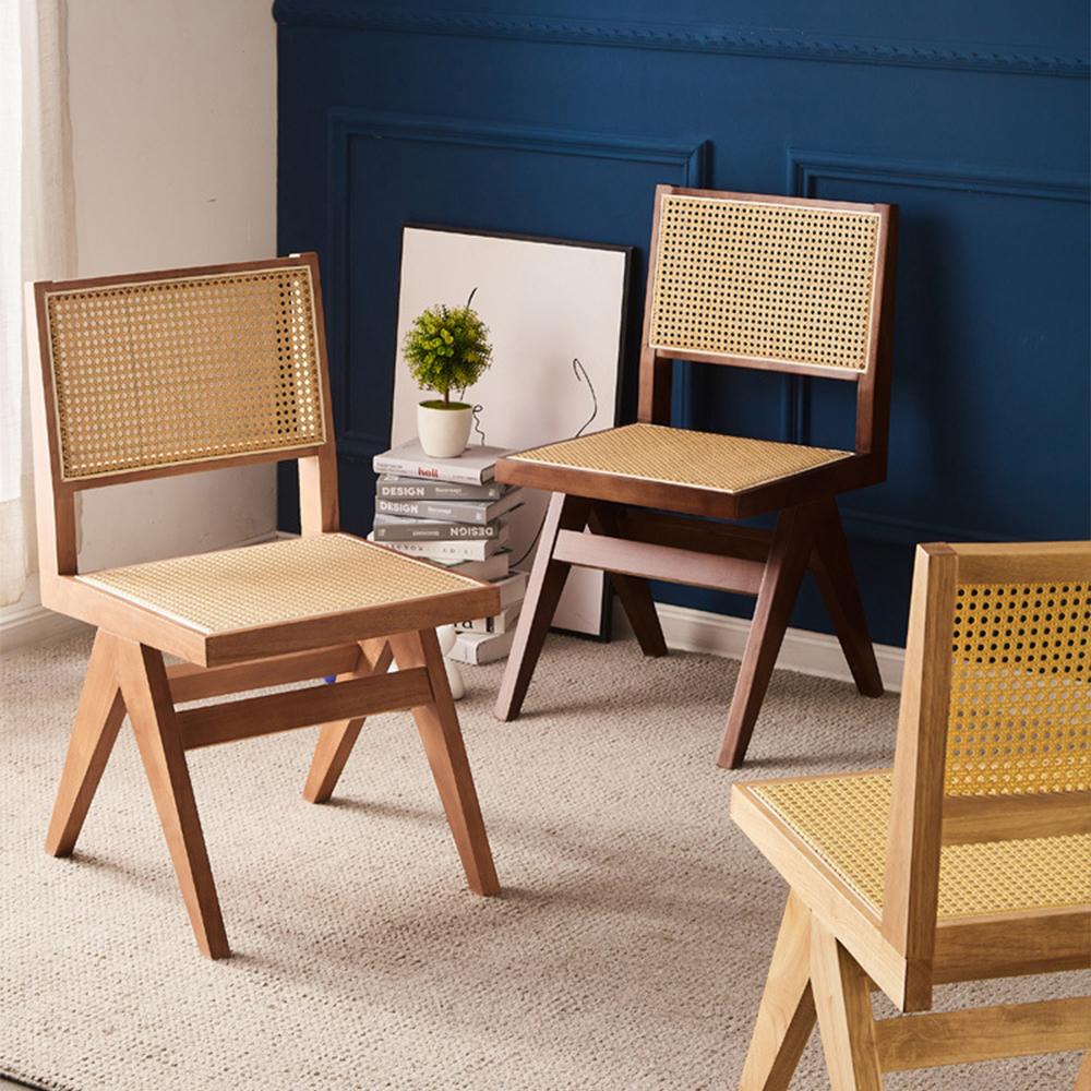 Wood rattan dining chairs set of 4
