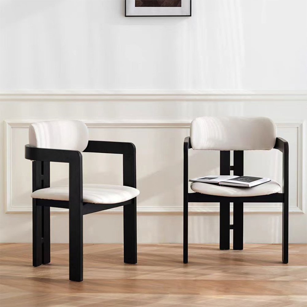Black solid wood dining chairs with upholstered seat