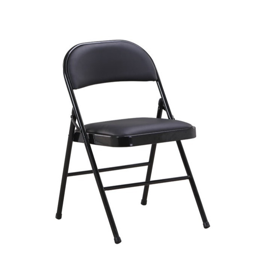 Black leather folding chair with metal legs
