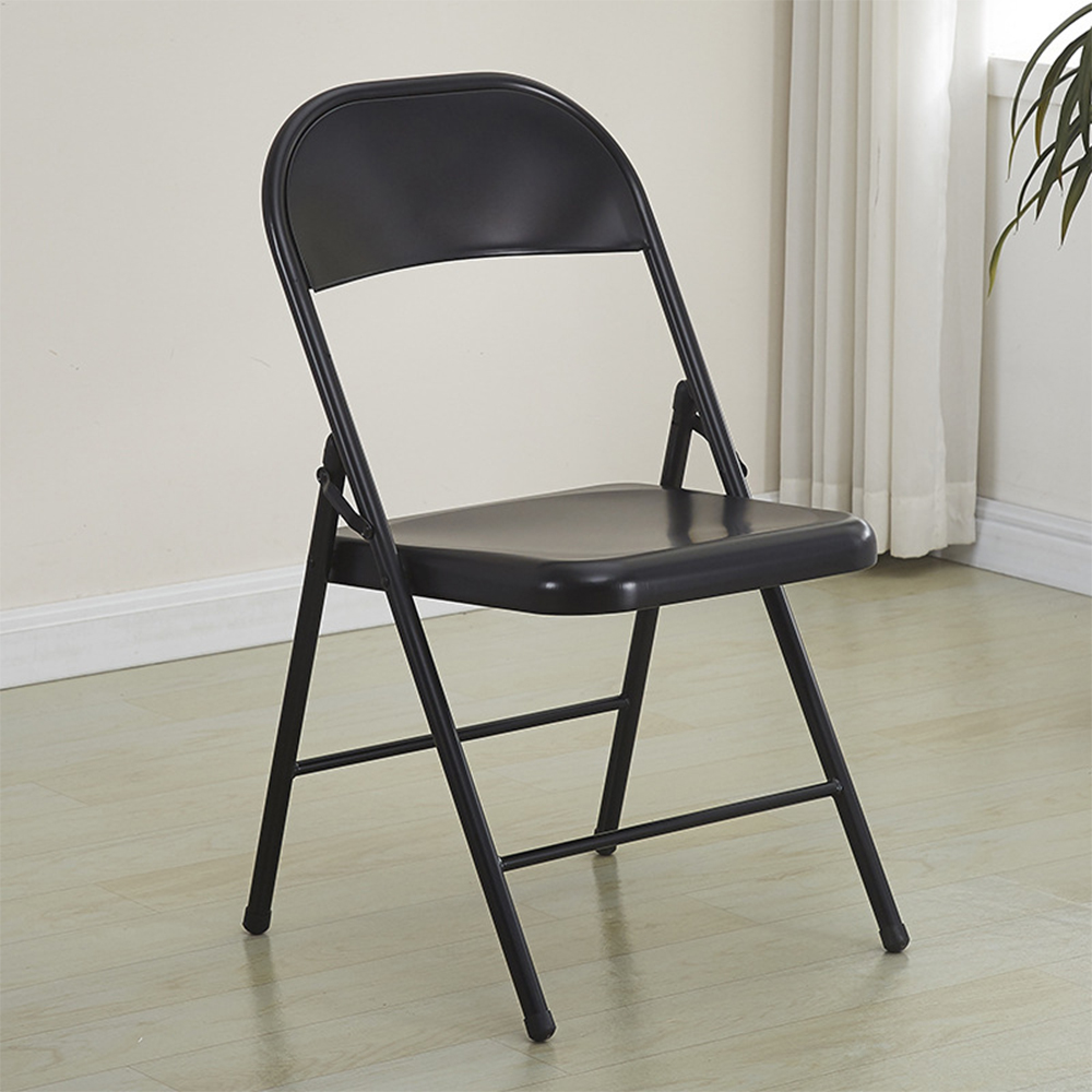 Black leather folding chair with metal legs
