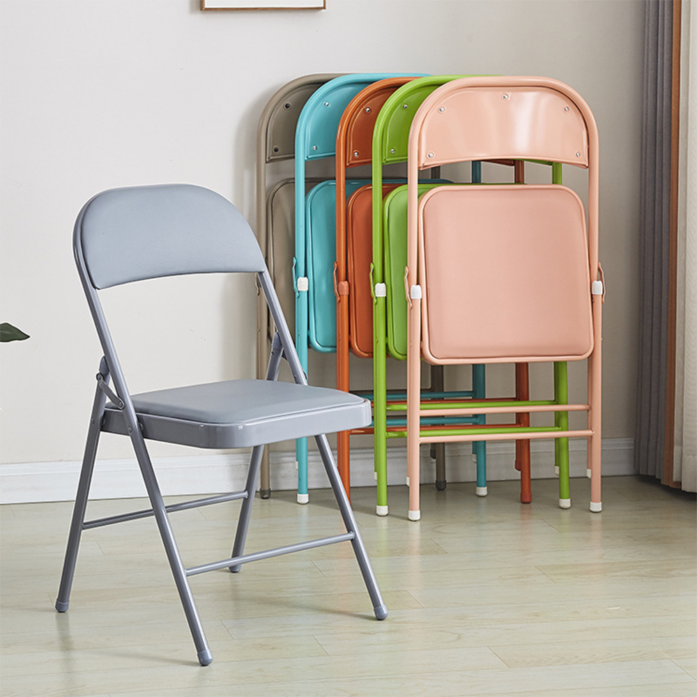 Black leather folding chair with metal legs