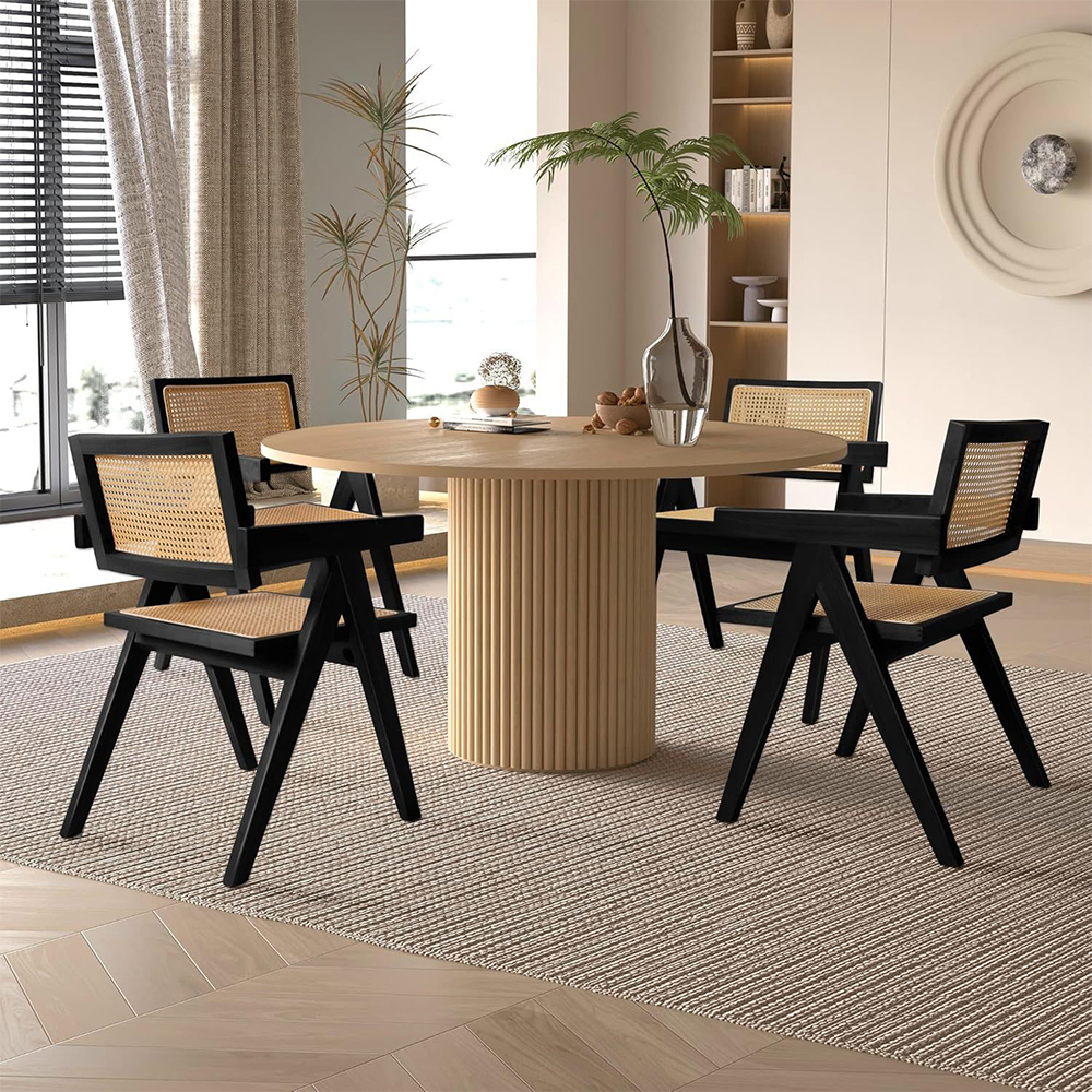 Solid wood 4-seater dining table set