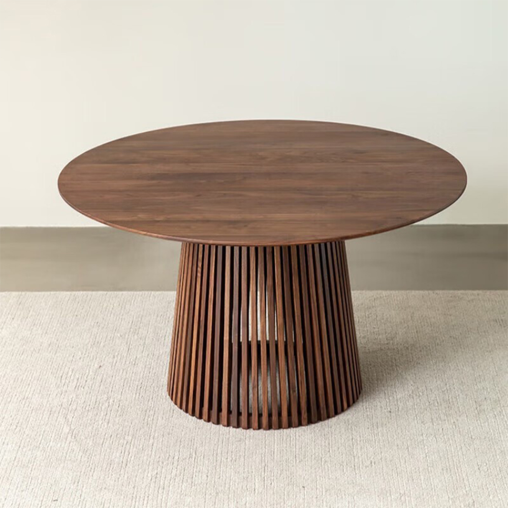 Solid wood round dining table walnut color