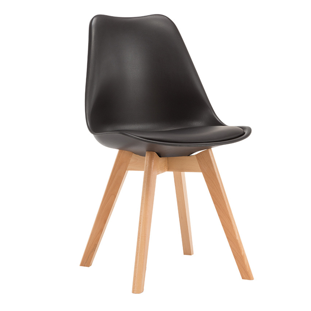 Leisure modern thickened plastic dinning chair with wood legs